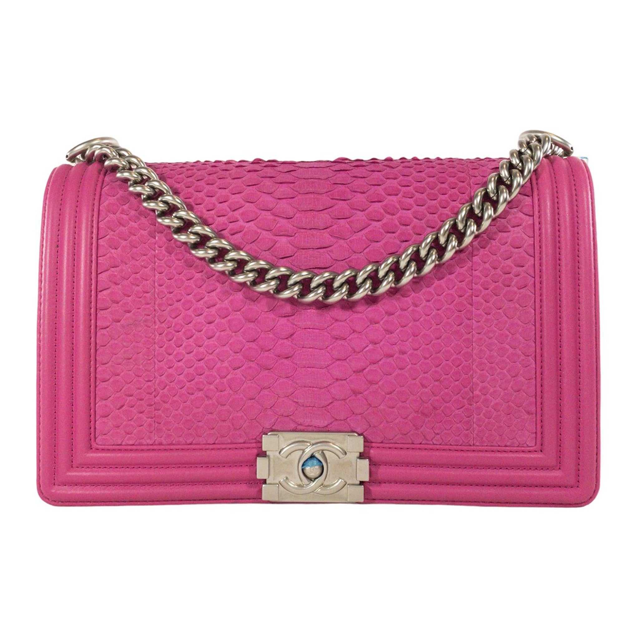 Chanel Pink Python Large Boy Bag Silver Hardware