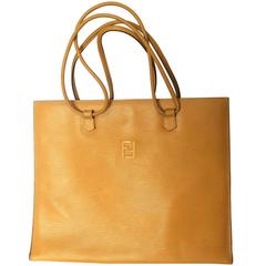 Vintage FENDI light mustard yellow epi leather extra large shoppers tote bag.