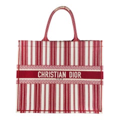 Dior Red Striped Embroidered Large Book Tote 