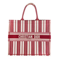Dior Red Striped Embroidered Large Book Tote