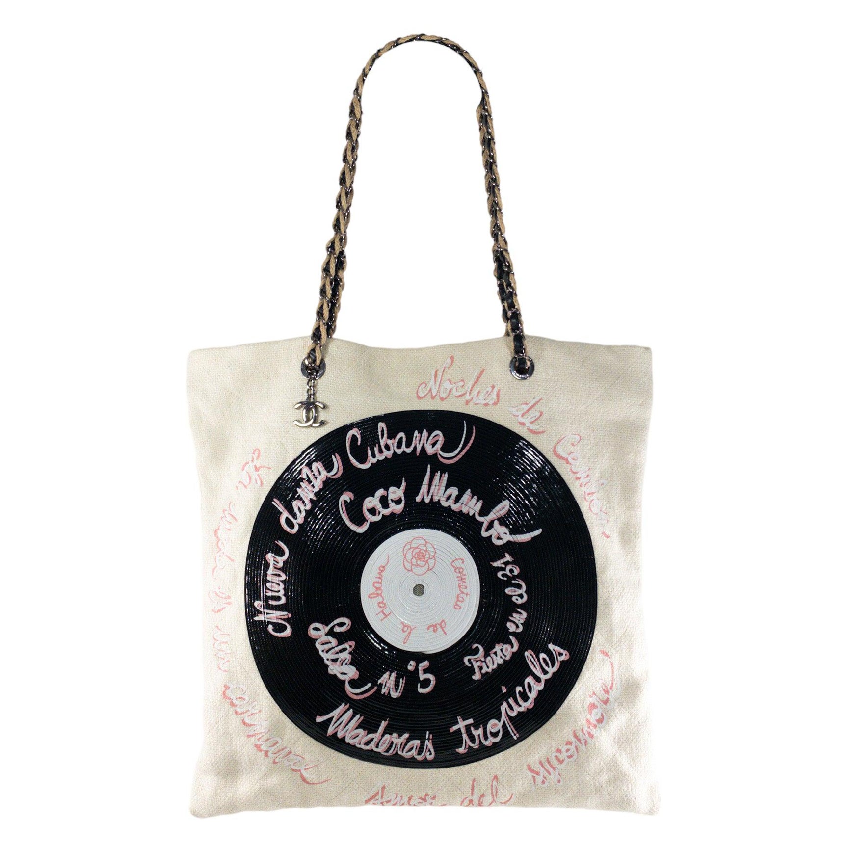 Chanel Beige Coco Cuba Record Embroidered Tote For Sale at