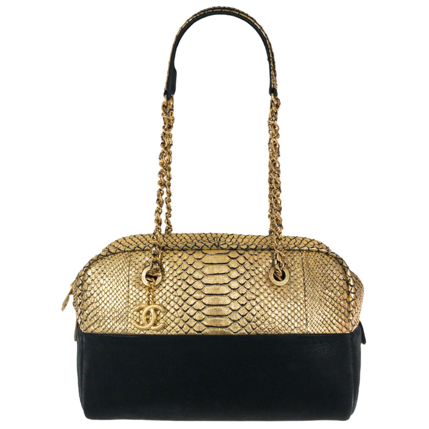 Chanel Metallic Python Suede Bowler Tote Bag For Sale