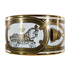 Hermes Bracelet extra-large en émail blanc et or imprimé