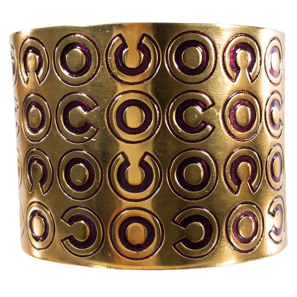 Chanel Gold and Burgundy Coco Cuff