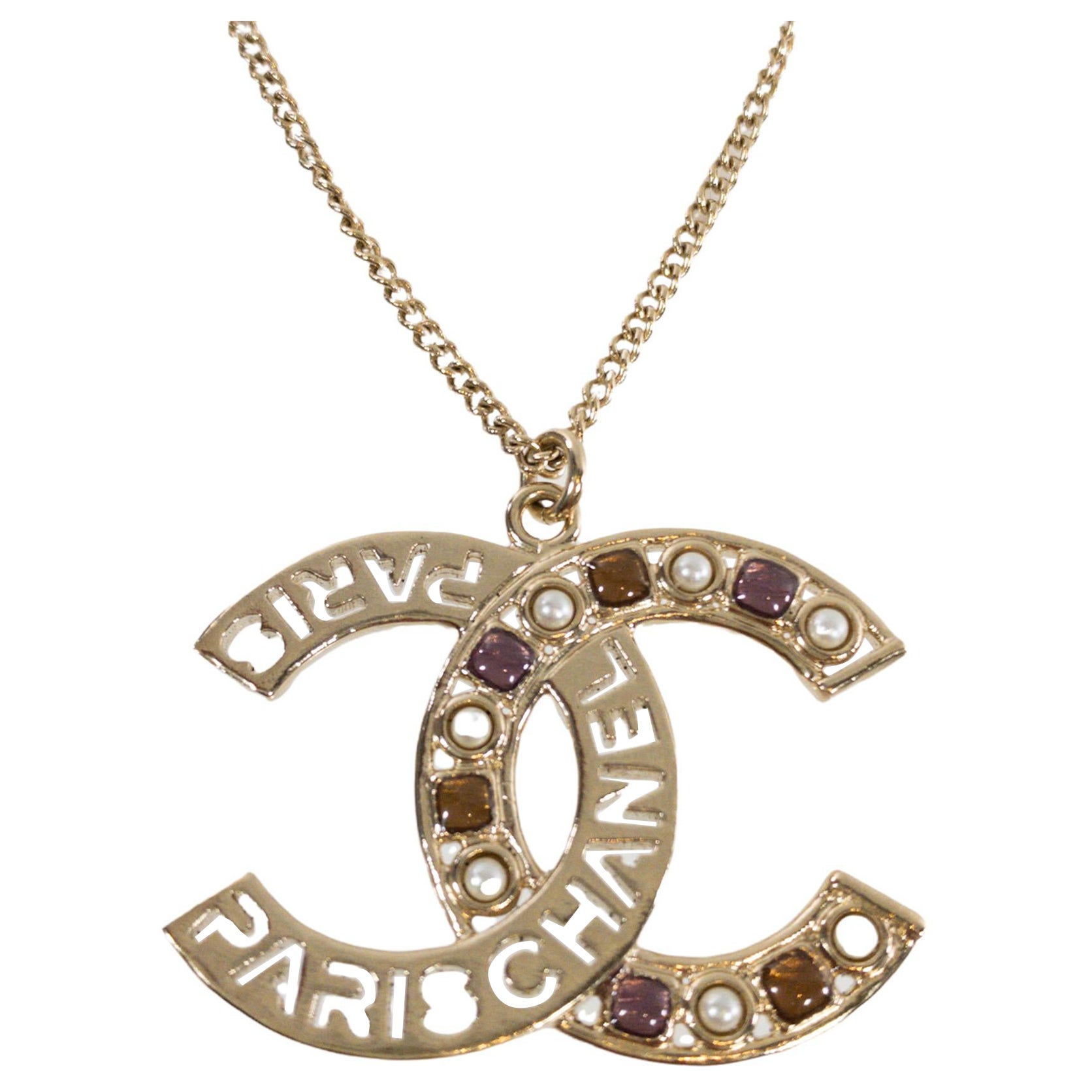 Chanel Paris Gold CC Necklace with Stones