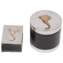 HERMES PARIS Vintage Silver Metal CORNUCOPIA 2 Pieces SMOKING SET 2