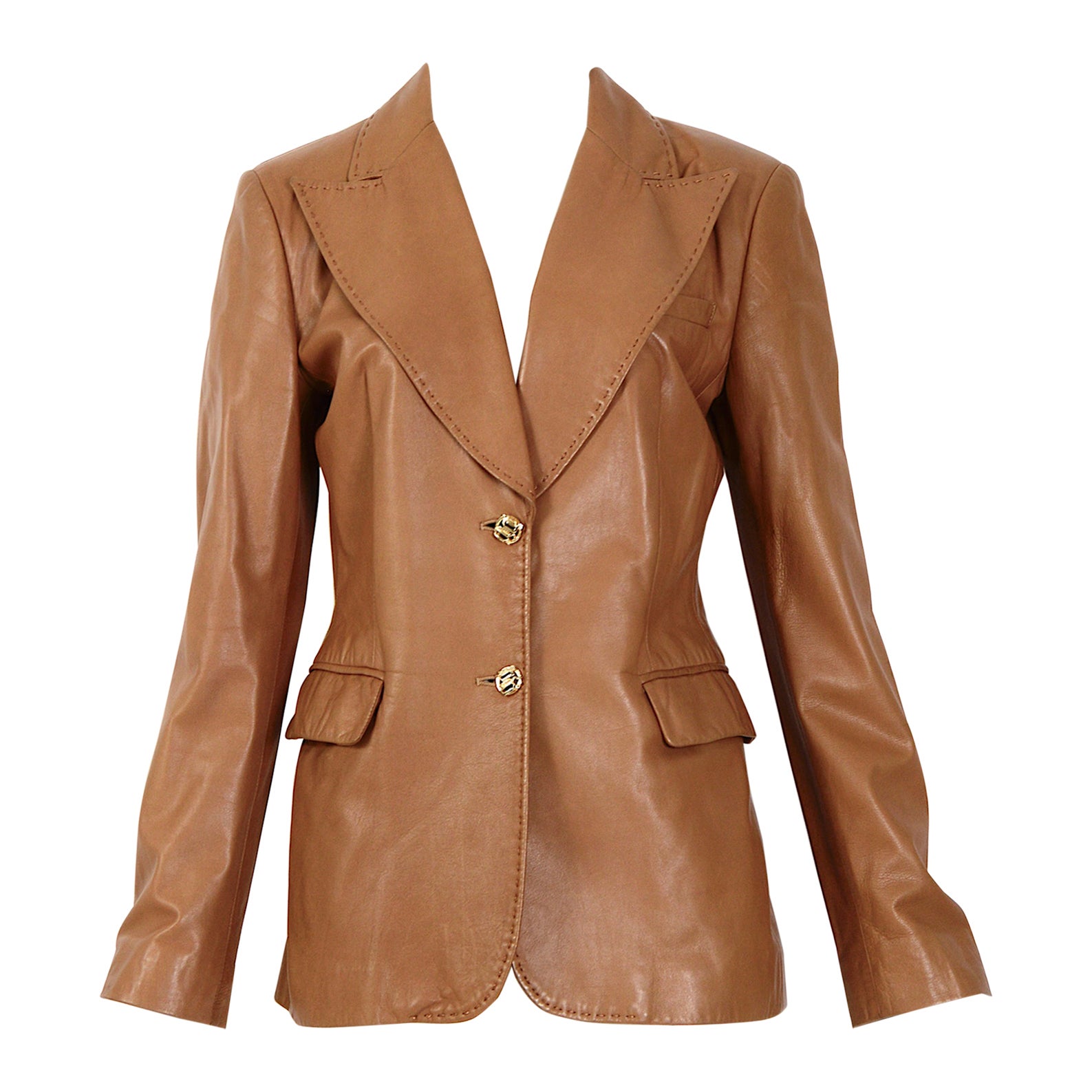 Vintage 1990s Gianni Versace timeless soft leather tailored jacket For Sale