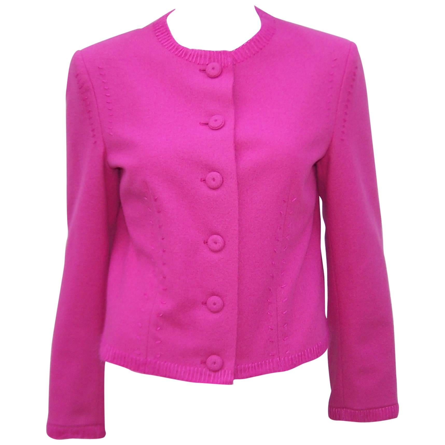 Hot Pink Moschino Wool Felt Jacket With Deconstructed Details