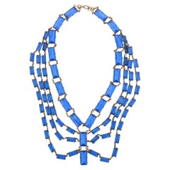 Art Deco Cerulean Blue Glass Multi Strand Drop Necklace Vintage