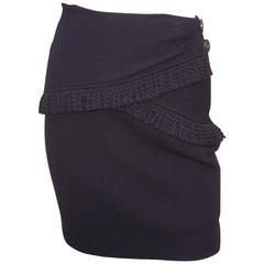 Fun With Fringe C.1990 Yves Saint Laurent Black Wool Boucle Skirt 2