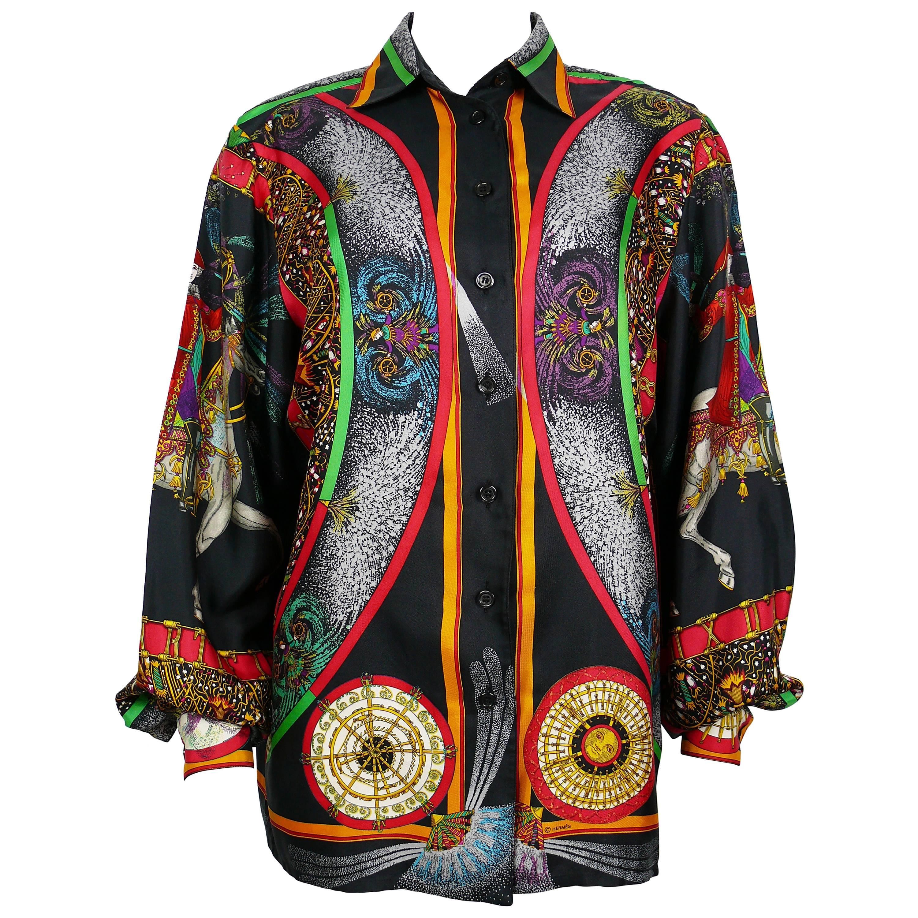 Hermes Vintage Rare "Feux d'Artifice" 150th Anniversary Silk Shirt Blouse