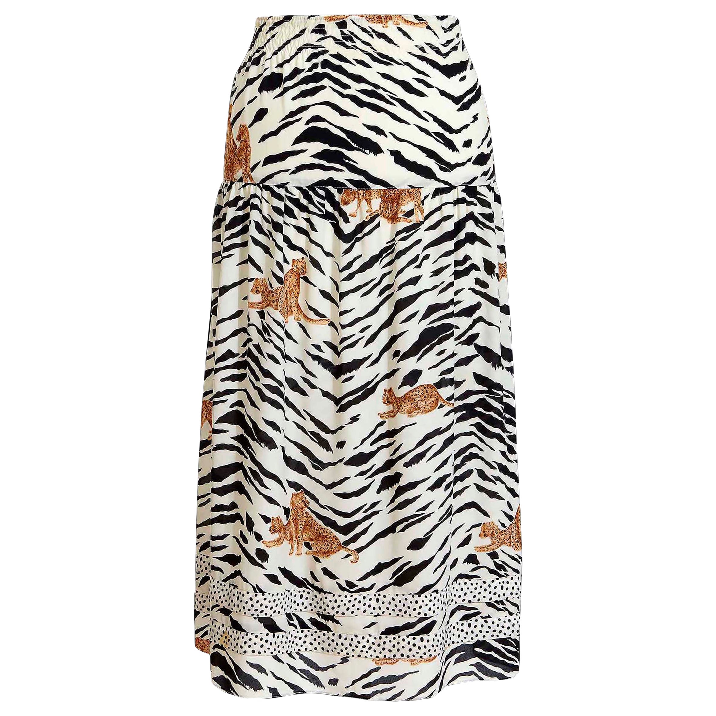 Diane Freis Skirt - 1980s Vintage - Printed Georgette Leopard & Zebra Print For Sale