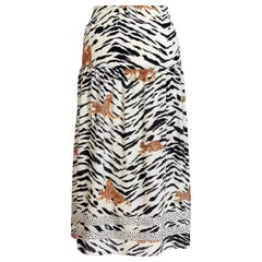 Diane Freis Skirt - 1980s Retro - Printed Georgette Leopard & Zebra Print