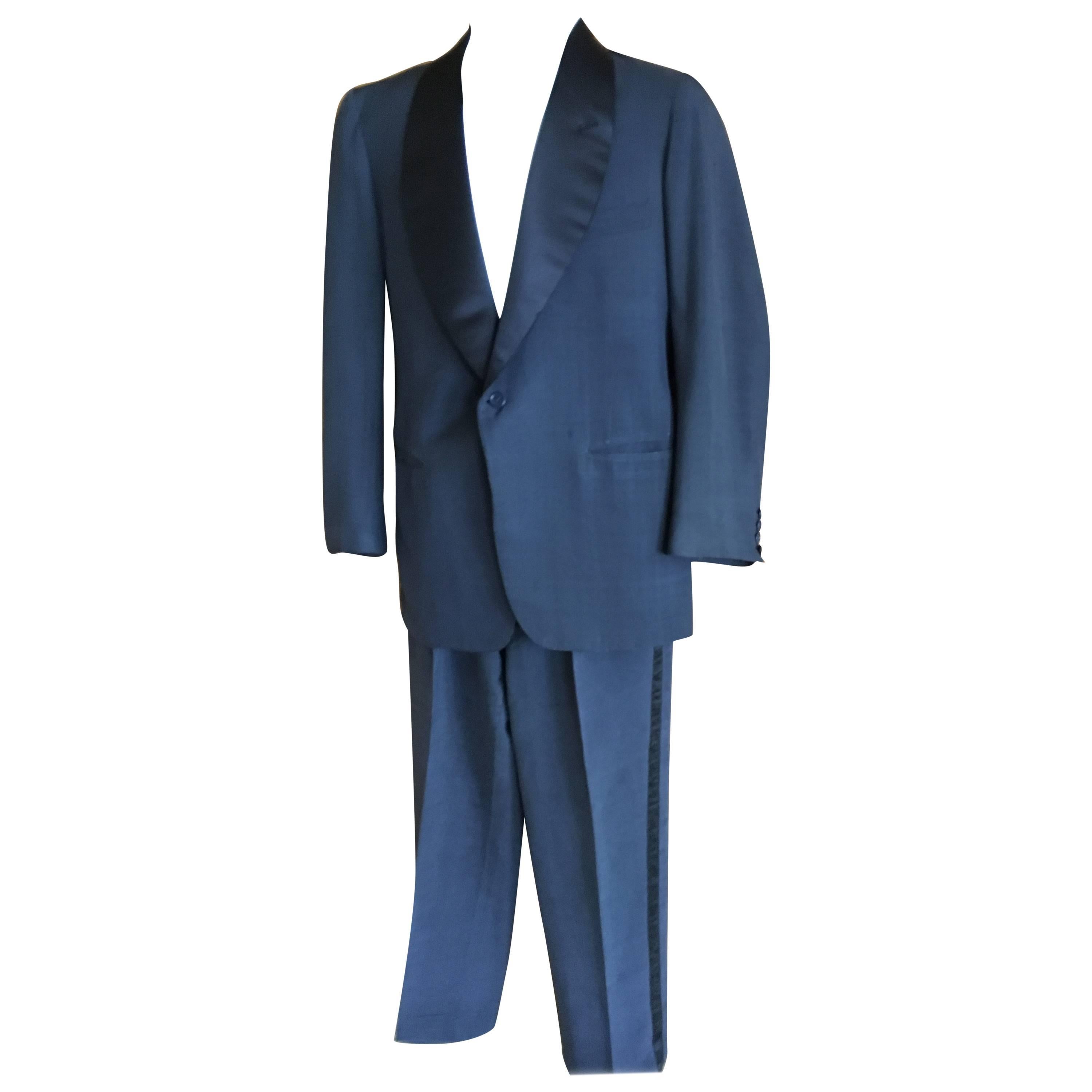 1953 Navy Blue Dupioni Silk Shawl Collar Tuxedo from E.F. Dunne and Company For Sale