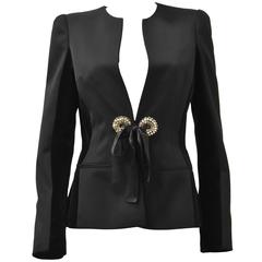 Alexander McQueen Black Jacket with Embellished Details, Velvet Panels & Ribbon