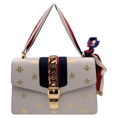 Gucci White Leather Bee and Stars Small Sylvie Web Bag