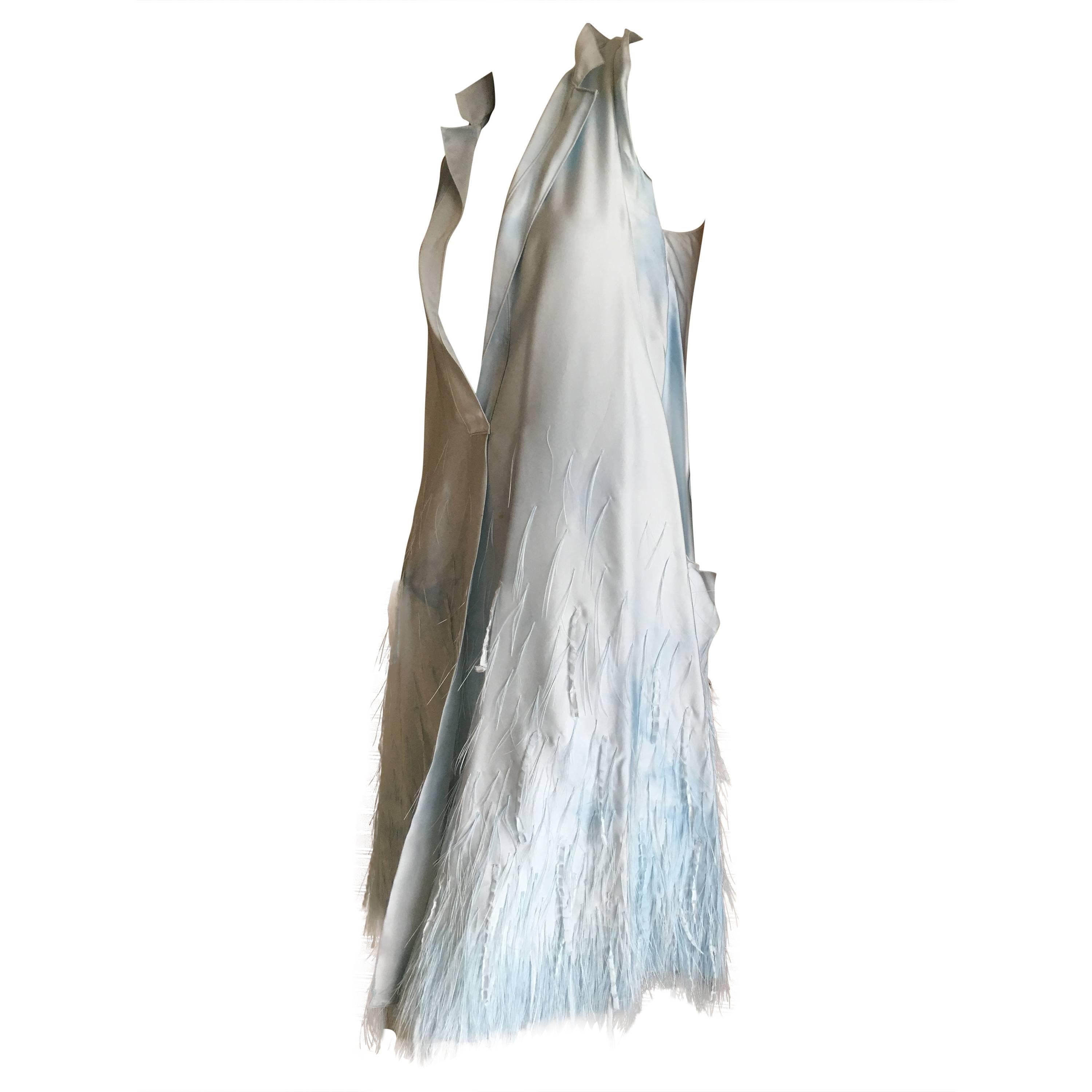 Bottega Veneta Pale Turquoise Feathered Silk Dress by Tomas Maier For Sale