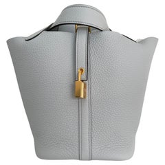 Hermes Picotin Mini Borsa con lucchetto Hardware blu oro pallido da 18 cm