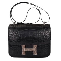 Hermes Constance 24 Alligatore nero opaco Ombre Lizard Marquette