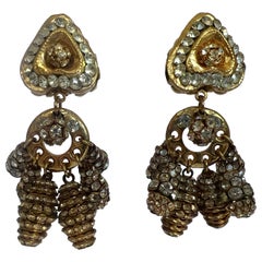 Boucles d'oreilles pendantes "Rhinestone" en strass avec cœur en vermeil 