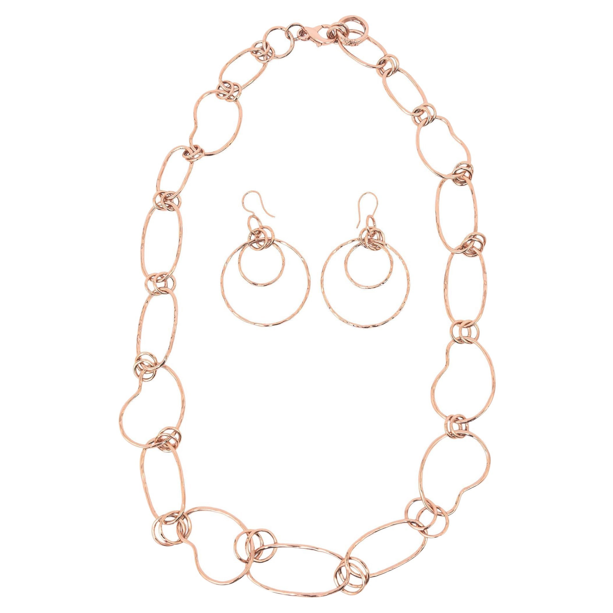 Vintage Ippolita Rose Gold Over Sterling Silver Loop Necklace With Earrings For Sale