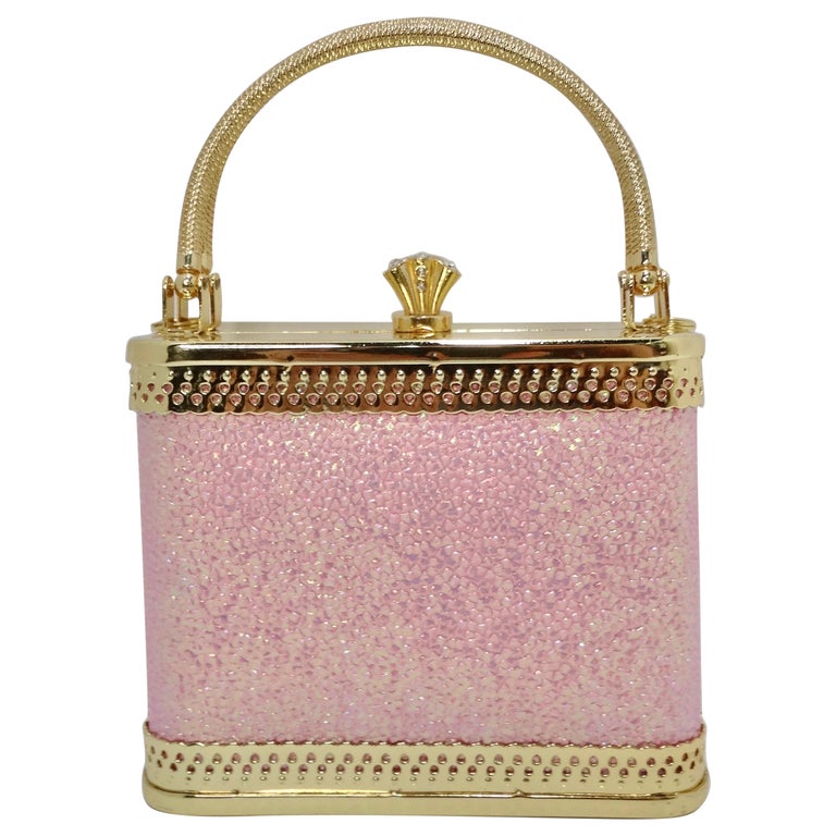Top Handle Bag Gold-Tone Square-Pattern Embroidery Set with Strass