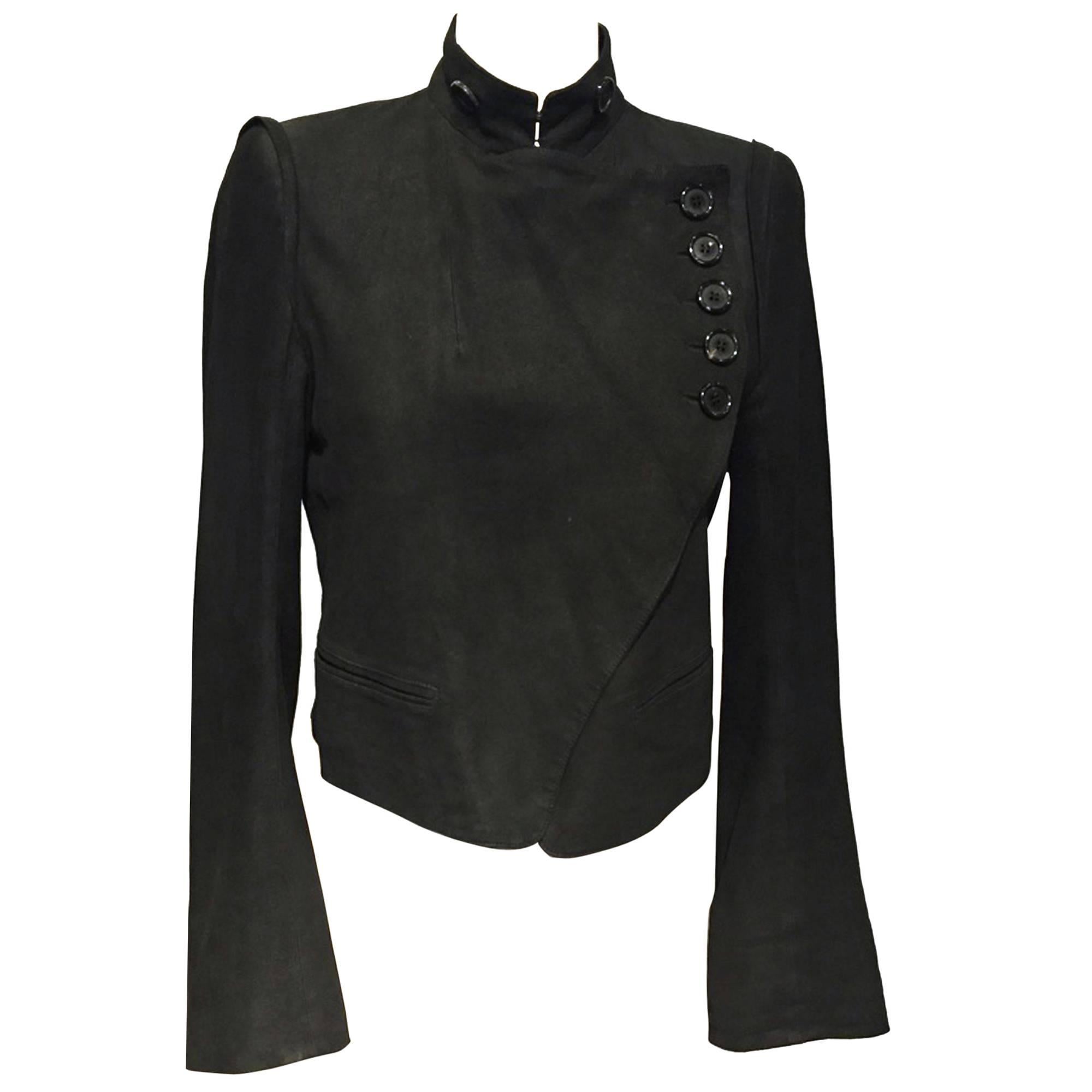 90s Ann Demeulemeester cropped high waisted leather Jacket, Sz. S For Sale