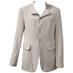 Ann Demeulemeester Ribbed White Jacket with Unusual Collar Detail