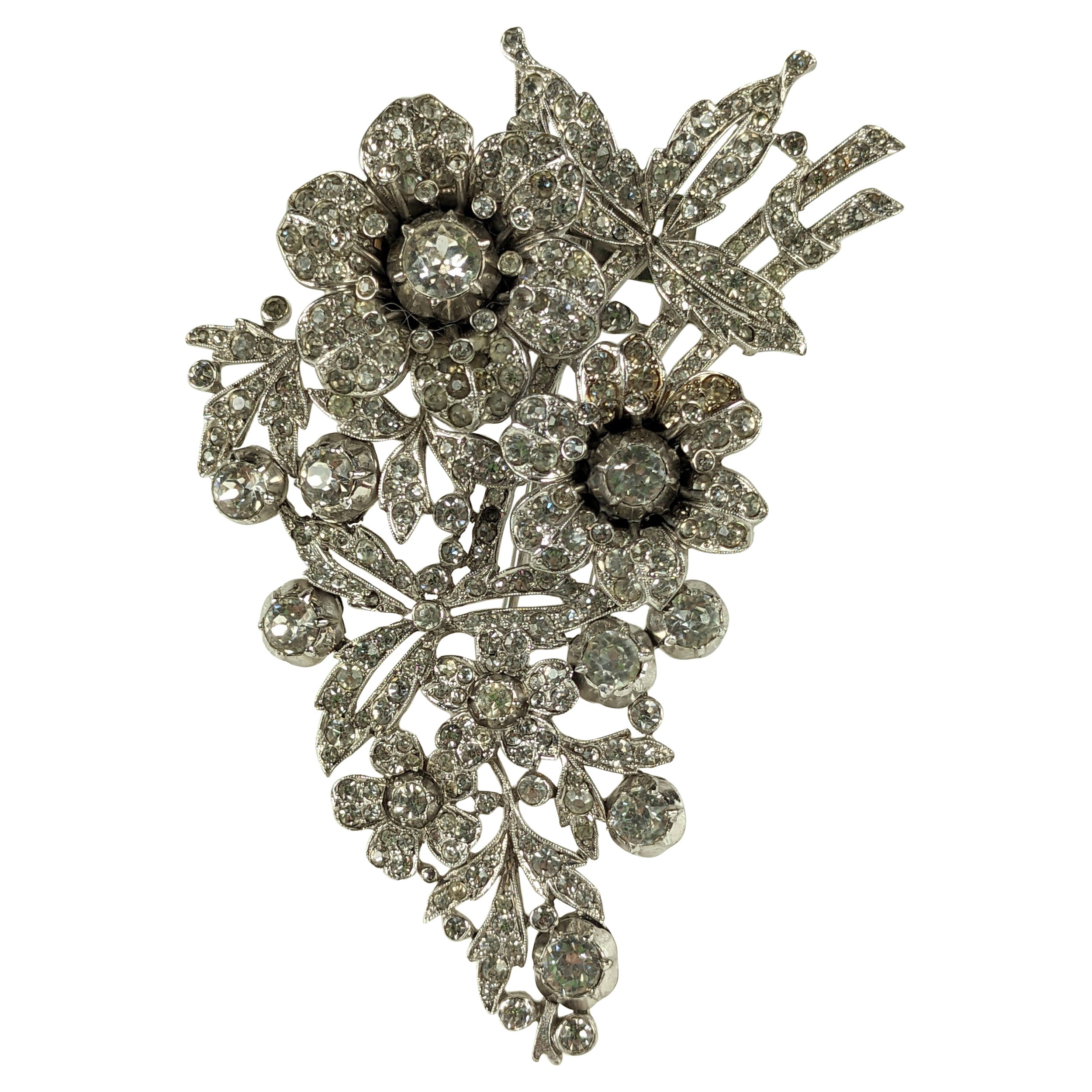 Trifari Regence Tremblant Pave Floral 18th Century Clip Brooch, Alfred Philippe For Sale