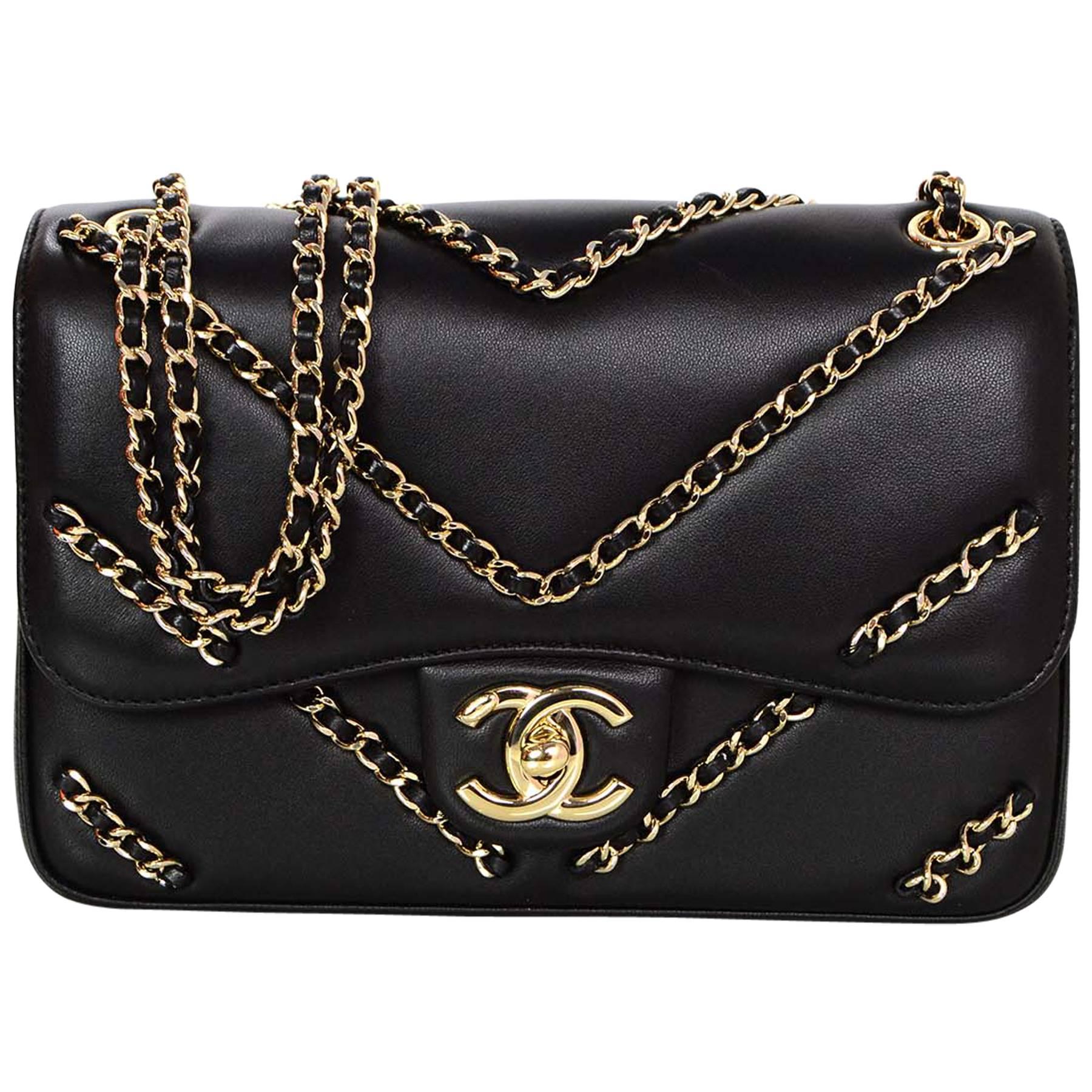 Chanel NEW 2016 Black Chevron Chain Flap Bag