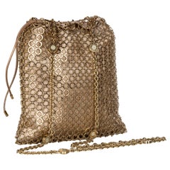 Used Bvlgari Gold Metal Mesh Long Chain Bag 