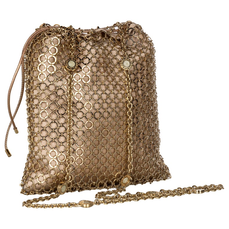 Bvlgari Gold Metal Mesh Long Chain Bag For Sale at 1stDibs