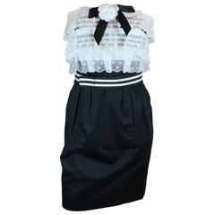 Chanel 1980's Navy Dress White Tiered Top 11
