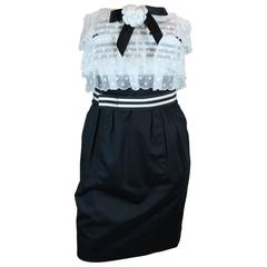 Chanel 1980's Navy Dress White Tiered Top