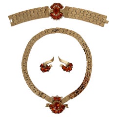 Crown Trifari Necklace Bracelet Earrings Set Designed by Alfred Philippe Vintage