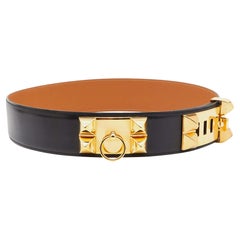 Hermes Black Box Leather Collier de Chien Medor Belt 80CM