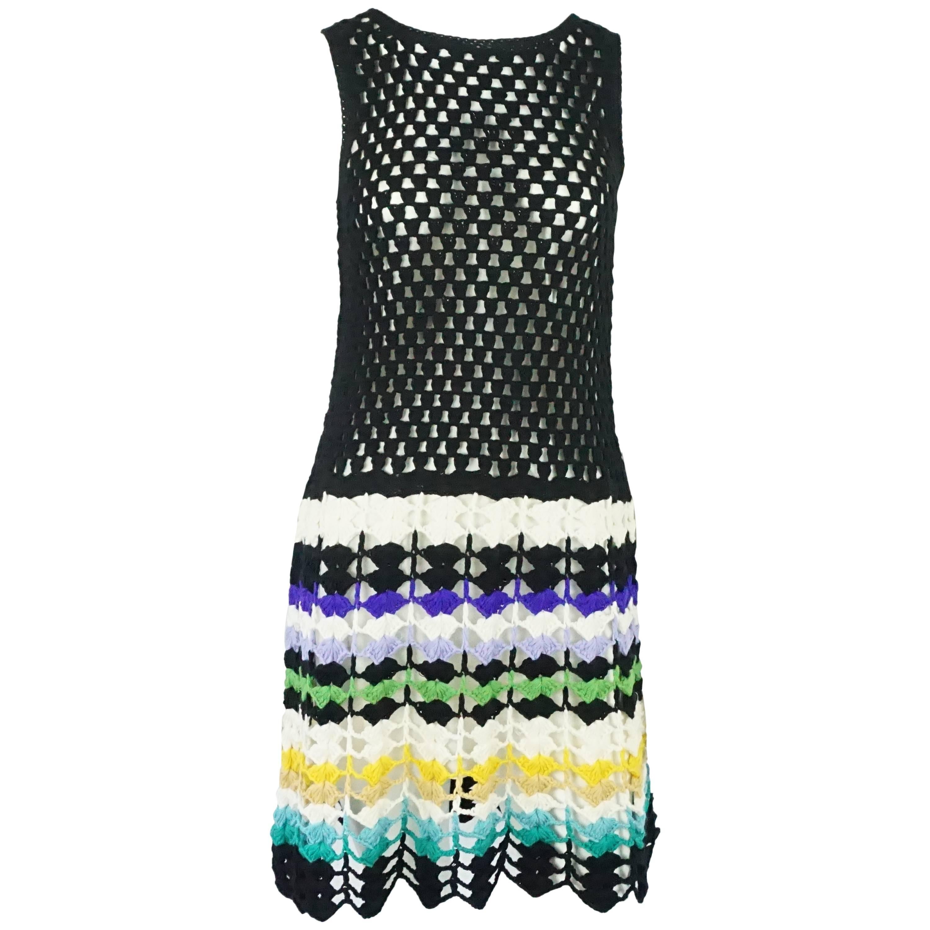 Missoni Black and Multi Crochet Sleeveless Dress-40 For Sale