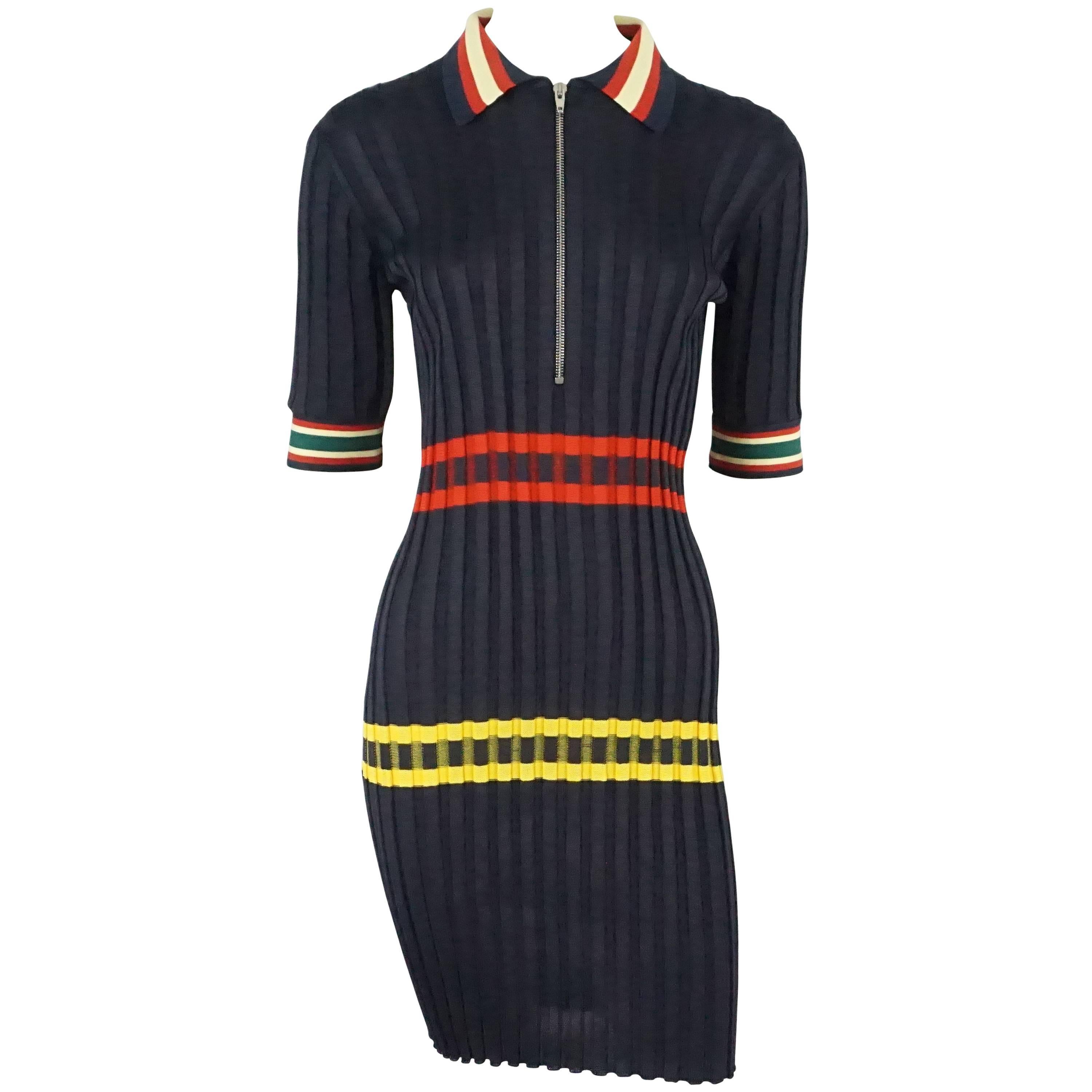 Celine Navy Knit Dress with Red and Yellow detail-XS