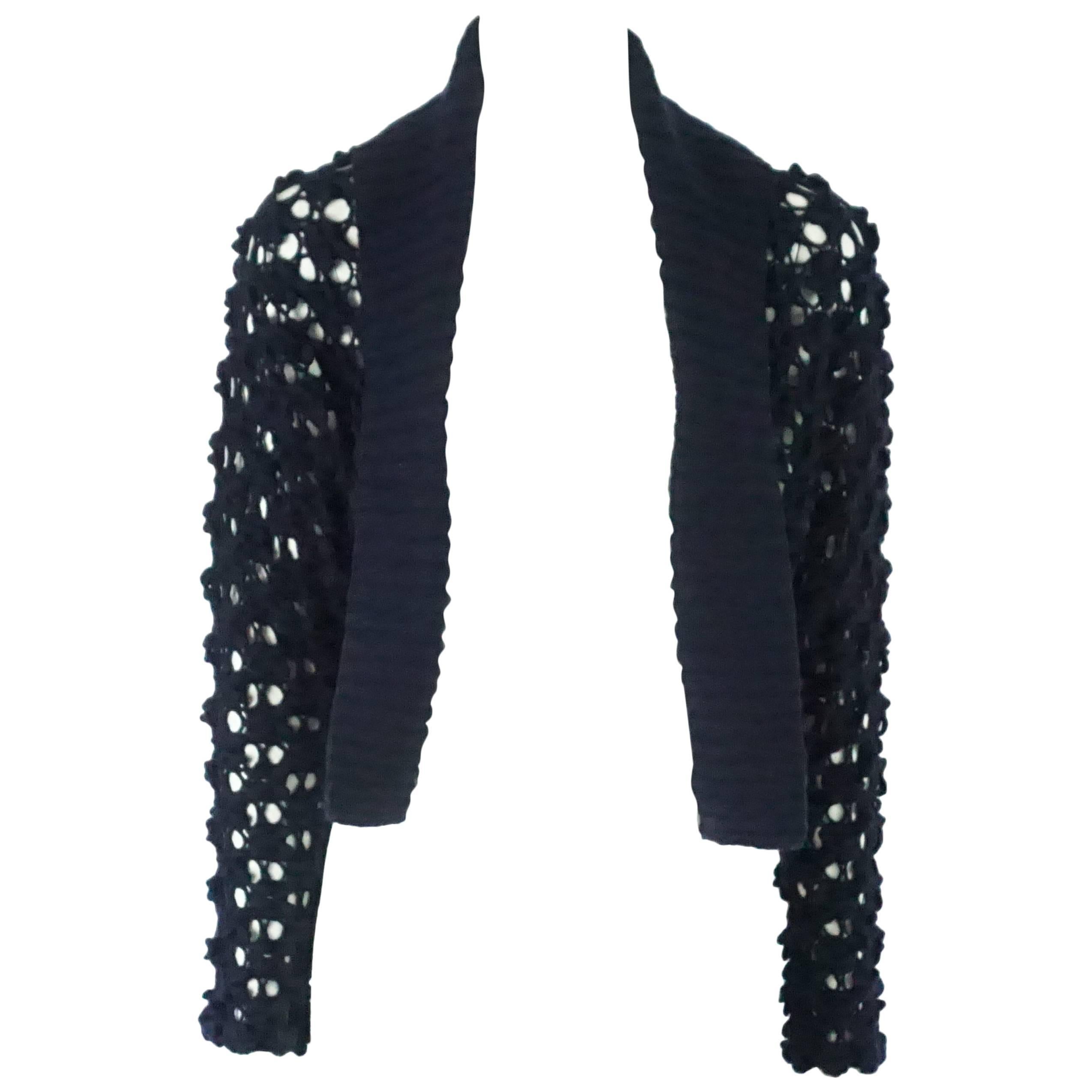 Oscar de la Renta Navy Crochet Cashmere Cardigan - XS