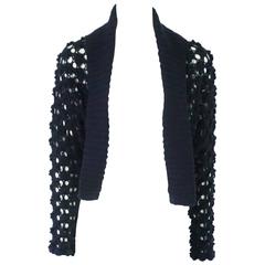 Oscar de la Renta Navy Crochet Cashmere Cardigan - XS 5