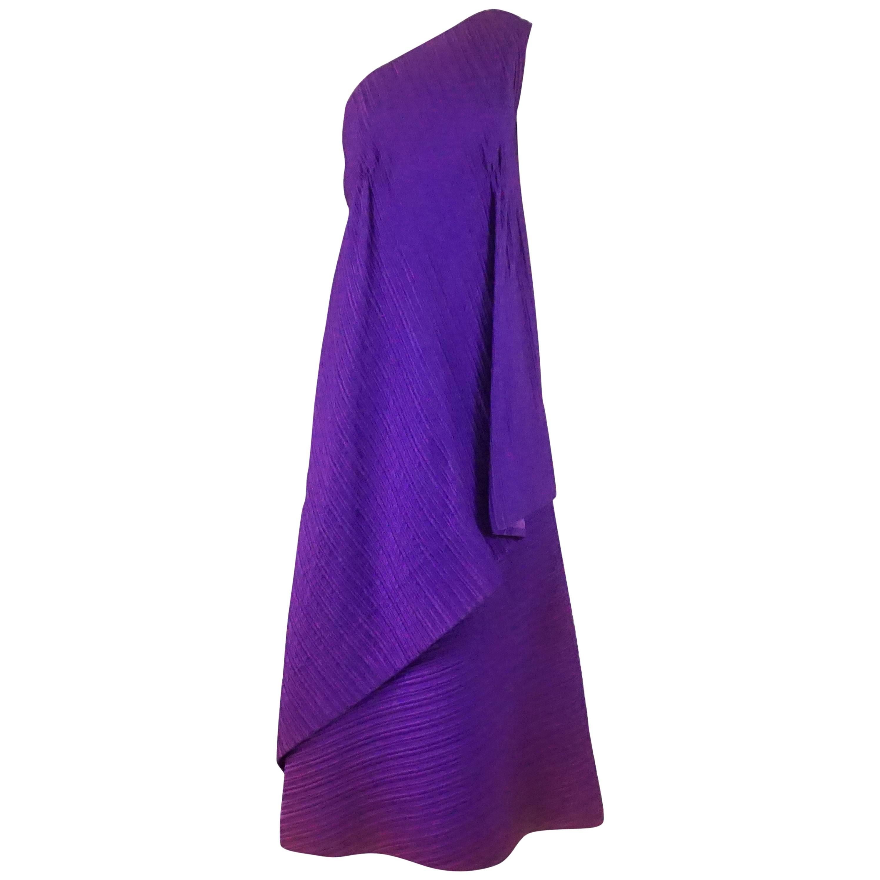 Arnold Scaasi Purple One Shoulder Textured Gown, 1960s For Sale