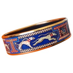 Retro Hermès Enamel Bracelet Greyhound Dogs Lévriers Navy Ghw Size GM 70