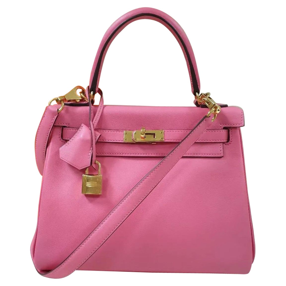 Hermes Kelly 25 Rose Leather Bag For Sale