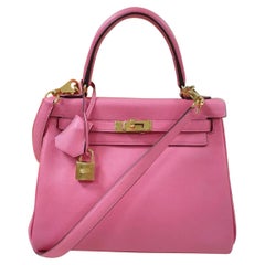 Hermes Kelly 25 Rose Leather Bag