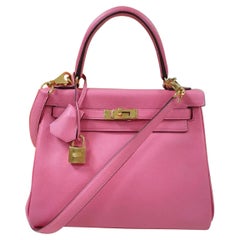 Hermes Kelly 25 Sac en cuir rose