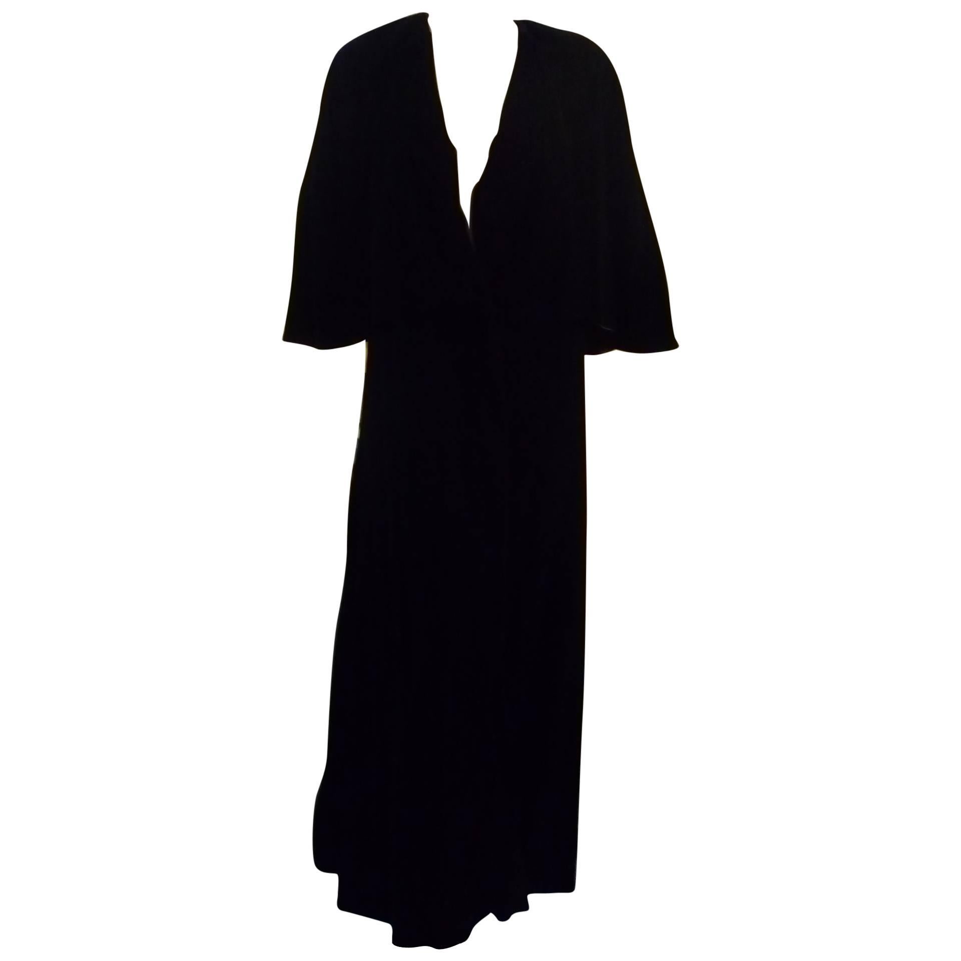1980s Victor Costa Sweeping Velvet Opera Coat with Attached Cape