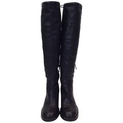 Ann Demeulemeester Knee High Black Leather Heeled Boots