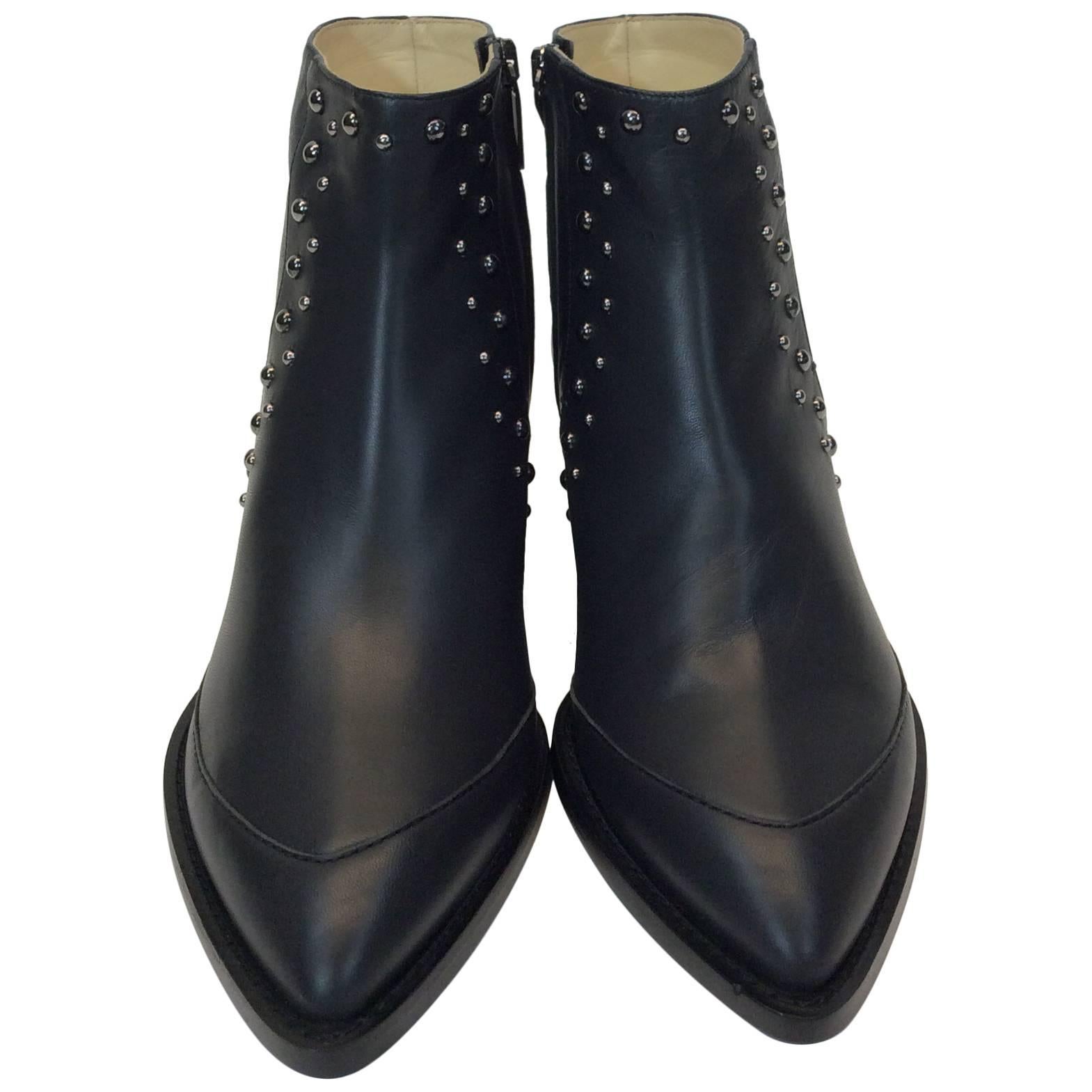 Maiyet Black Studded Leather Ankle Bootie  For Sale