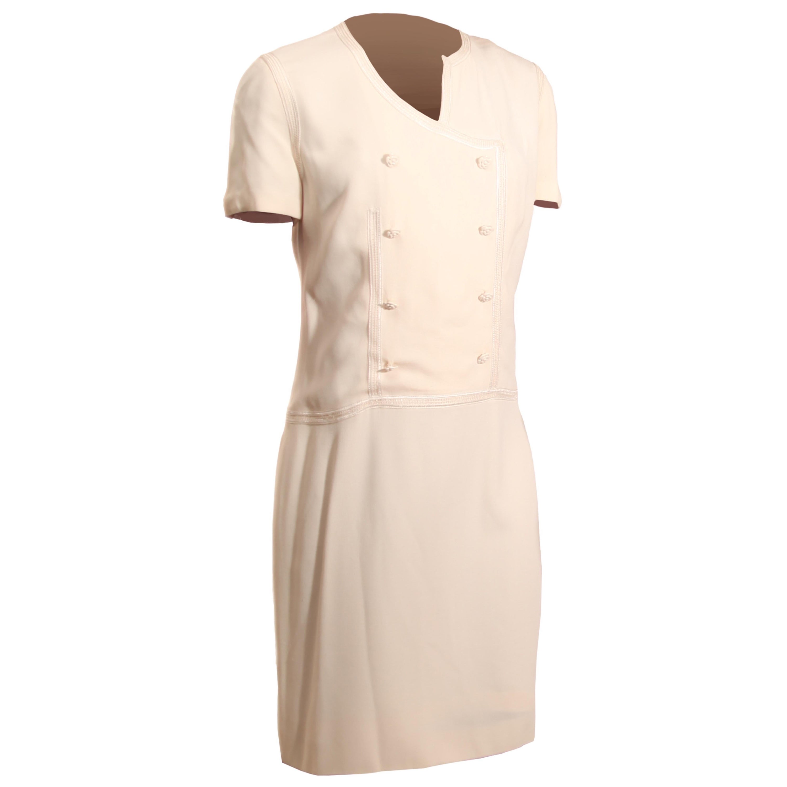 Chanel cream colour classic silk lined short sleeves  cocktail dress. C.1990s For Sale