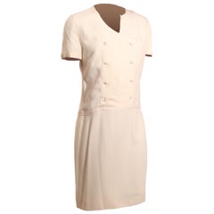 Retro Chanel cream colour classic silk lined short sleeves  cocktail dress. C.1990s